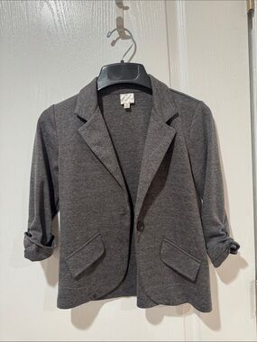 Classic Gray Single-Button Knit Blazer Jacket